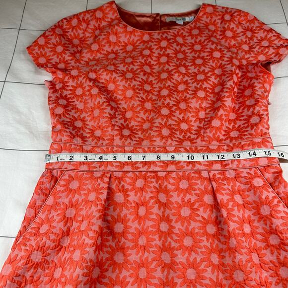 Boden Dress Women 10 Long Coral Orange Daisy Jacquard Floral Sheath Pockets - Picture 10 of 12